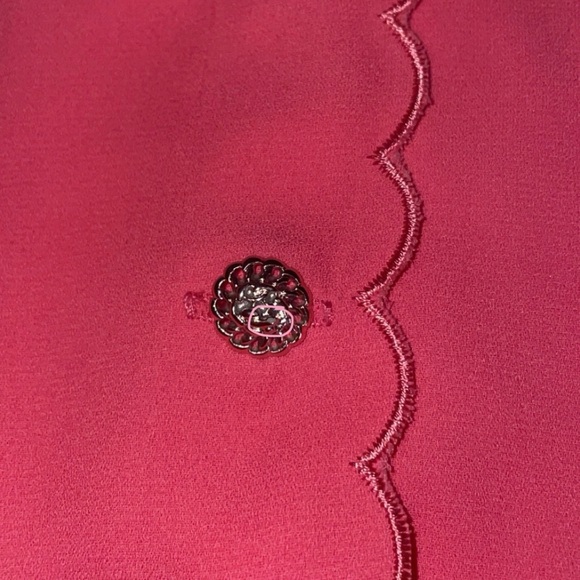 Honey Bunch Hot Pink Embroidered Collar Short Sleeve Button Up Blouse - Picture 8 of 8